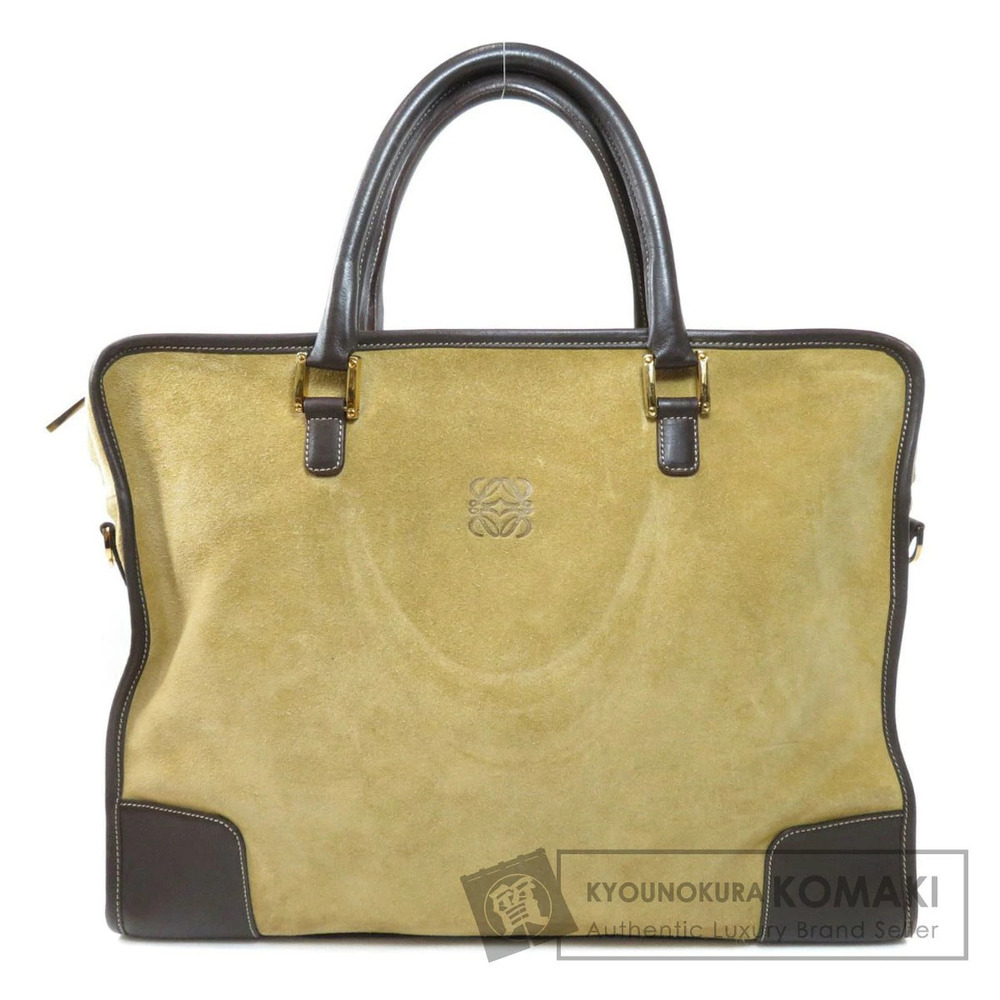 Loewe Amazona bag tan suede brown leather trim embossed Anagram